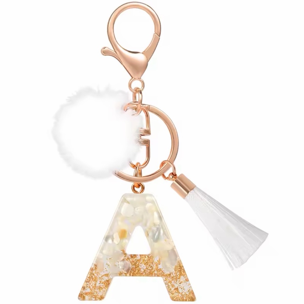 Elegant Gold and White Letter Pendant Keychain ( A )